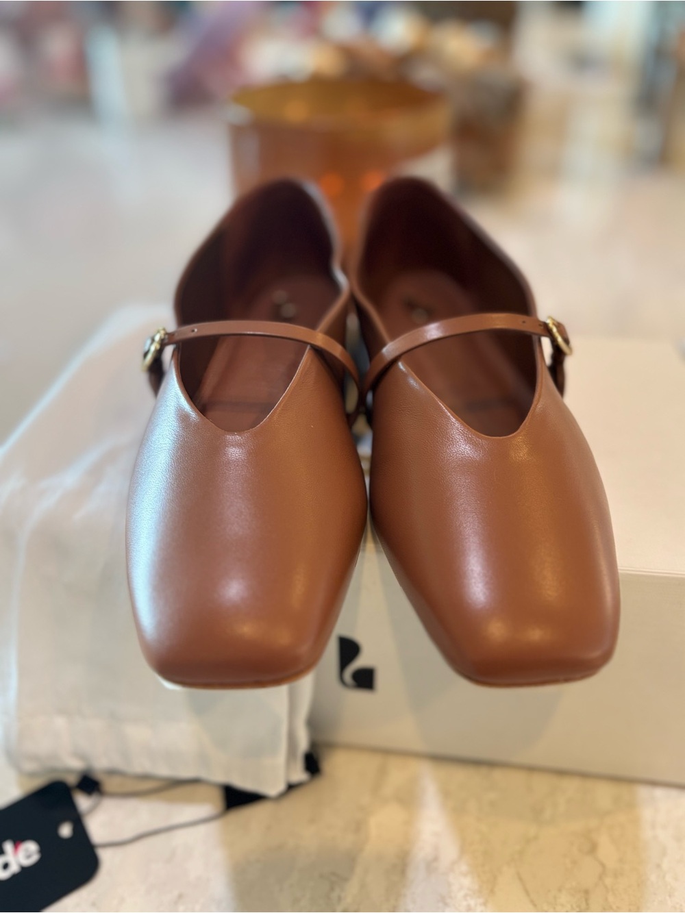 Larroude Misty Ballerina Flat Caramel Kidskin Leather Almond Toe Ballet Flats - Picture 9 of 12